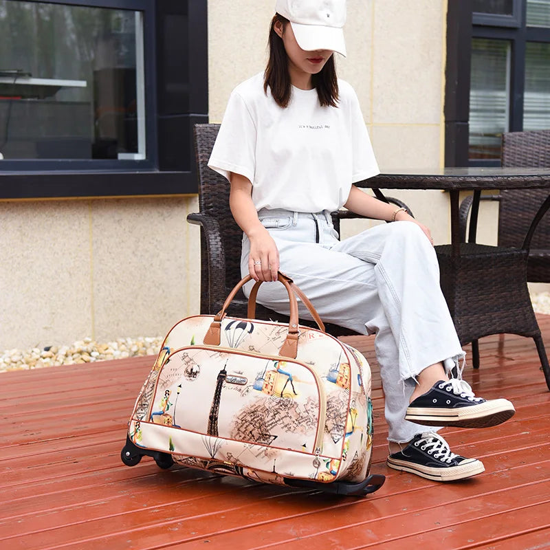 Sac de voyage à roulettes French Roll™, grande capacité en tissu Oxford imperméable avec poignée télescopique et roulettes silencieuses