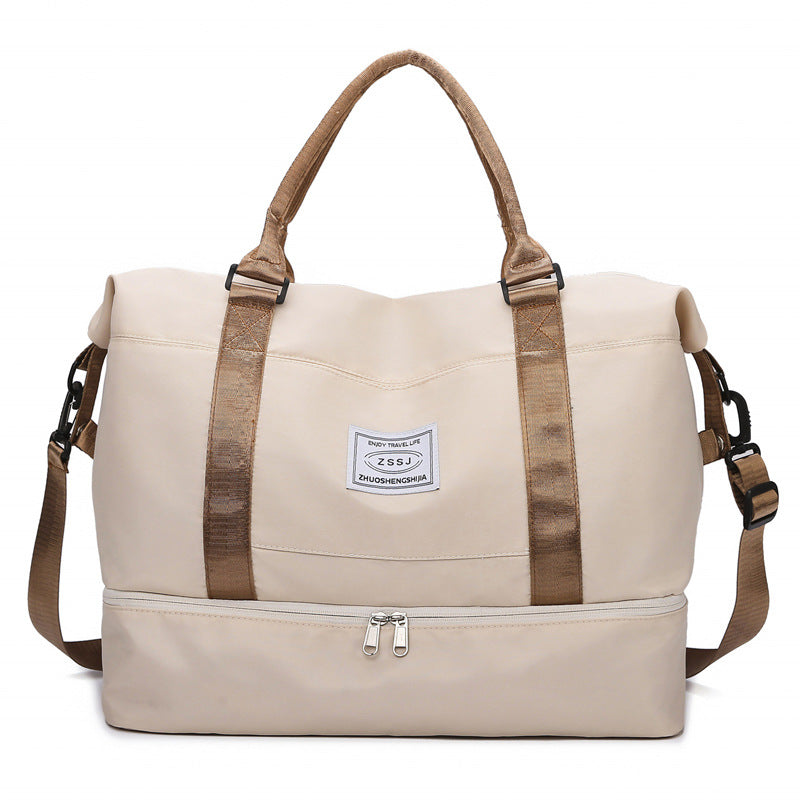 sac de voyage cabine FlexCarry beige avec double poignée et compartiment zippé visible