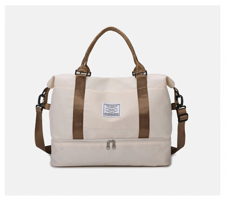 Sac de voyage cabine Flexcarry beige à anses marron, compartiment organisé, bagage cabine