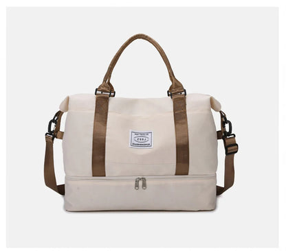 Sac de voyage cabine Flexcarry beige à anses marron, compartiment organisé, bagage cabine