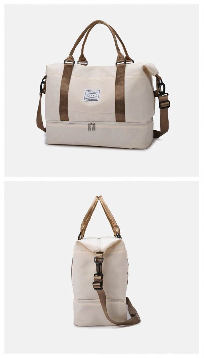 sac de voyage cabine FlexCarry beige, grande capacité, bandoulière et poignées renforcées