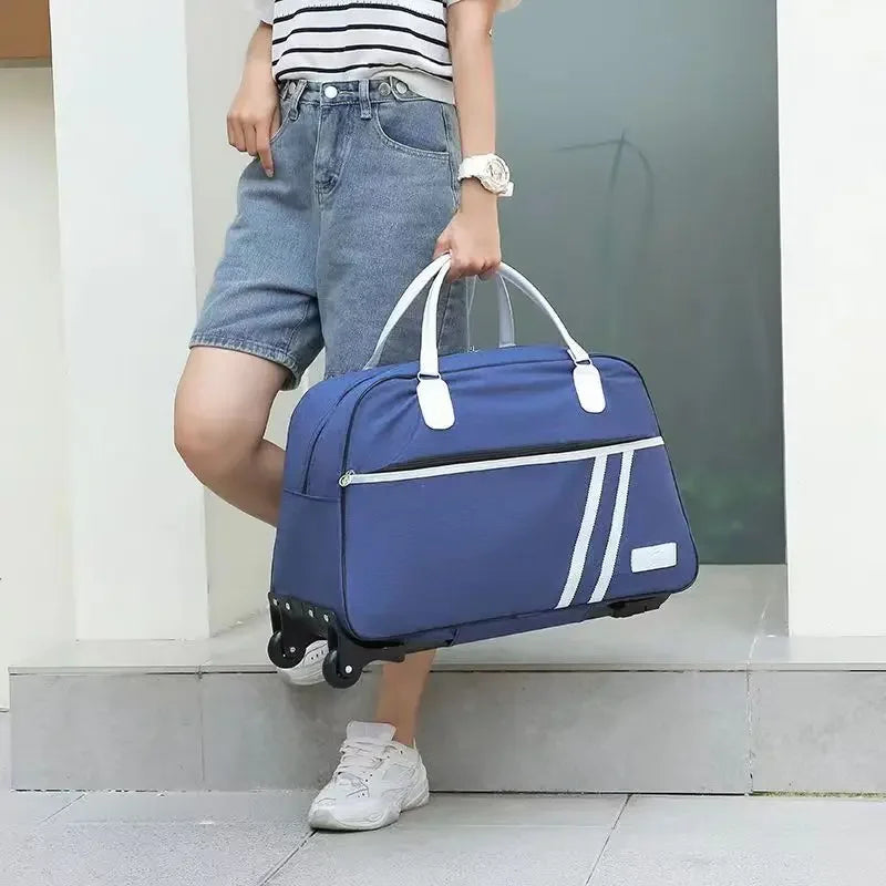 Sac de voyage à roulettes polyvalent pour homme et femme, sac de voyage grande capacité avec fermeture éclair solide, sac de voyage cabine à roulettes léger et maniable, parfait pour voyage longue durée, week-end, avion et usage quotidien.