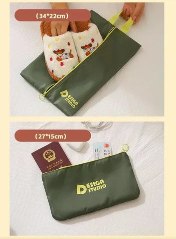 sac organisateur de valise étanche vert pour voyage, compartiment chaussures et passeport