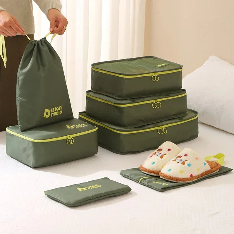 sac organisateur de valise multicompartiments vert pour voyage, rangement bagages