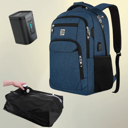 Sac a dos compression sous vide CabinePress™ : sac cabine 35L + pompe USB 1300mAh + sac compression 17L. Réduction 70% du volume. Port USB, ordinateur 15.6″.
