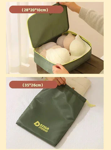 set organisateur de valise complet vert pour sous-vêtements, accessoires voyage