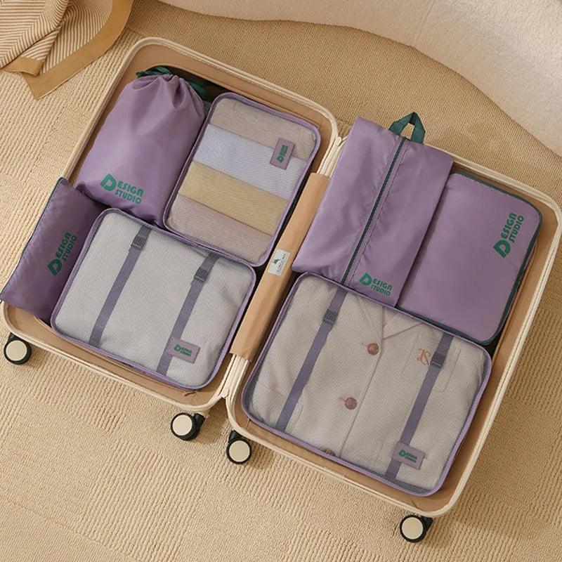 set organisateur de valise étanche violet pour rangement voyage, bagages cabine ordonnés