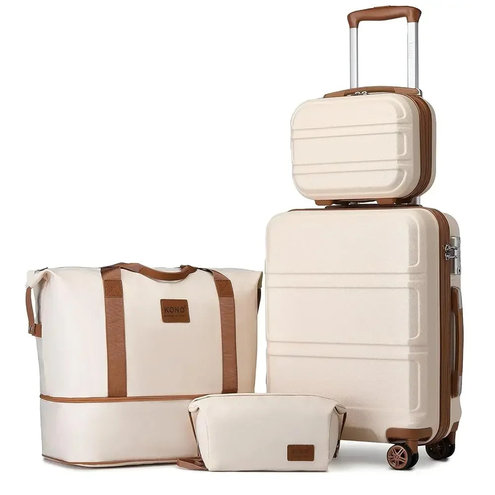Valise cabine légère 55 cm compatible avion, ensemble de bagages rigides ABS avec trousse de beauté et sac de voyage – bagage à main approuvé par les compagnies aériennes, valise cabine à 4 roues pivotantes, idéale pour voyages en avion, week-end et déplacements