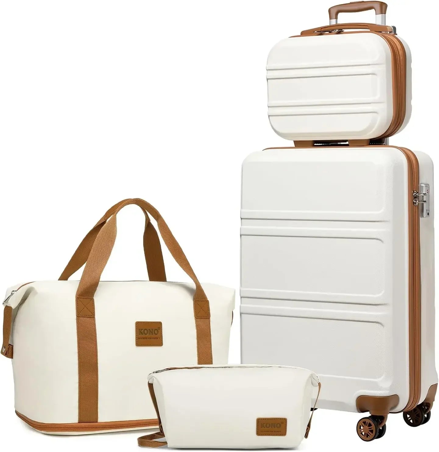 Valise cabine légère 55 cm compatible avion, ensemble de bagages rigides ABS avec trousse de beauté et sac de voyage – bagage à main approuvé par les compagnies aériennes, valise cabine à 4 roues pivotantes, idéale pour voyages en avion, week-end et déplacements