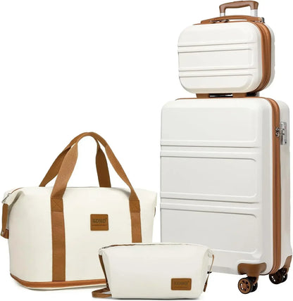 Valise cabine légère 55 cm compatible avion, ensemble de bagages rigides ABS avec trousse de beauté et sac de voyage – bagage à main approuvé par les compagnies aériennes, valise cabine à 4 roues pivotantes, idéale pour voyages en avion, week-end et déplacements