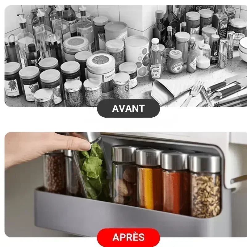LeTiroirÉpicé™ est un tiroir à épices coulissant sous étagère, un rangement pour épices sans perçage idéal pour optimiser l’espace dans une petite cuisine moderne. Cet organisateur d’épices auto-adhésif au design élégant et discret s’installe facilement grâce à un adhésif 3M VHB ultra-résistant. Ce rangement cuisine gain de place accueille jusqu’à sept pots d’assaisonnement standard, transformant un espace inutilisé en solution de rangement chic et pratique. Parfait comme étagère à épices adhésive, support 
