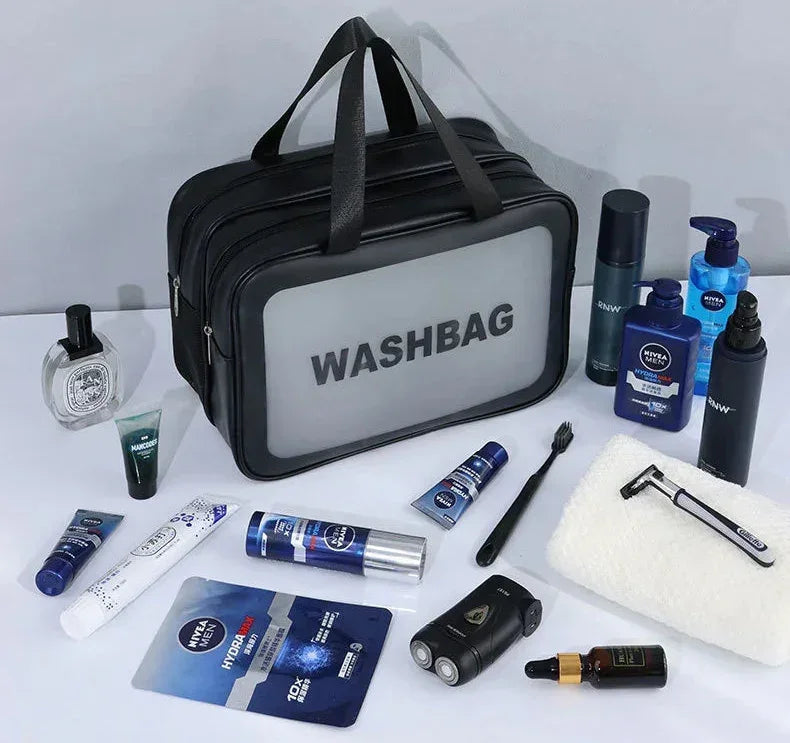 Trousse de maquillage transparente homme, Washbag, Haute Visibilité, MaquilleFacile, nettoyage facile
