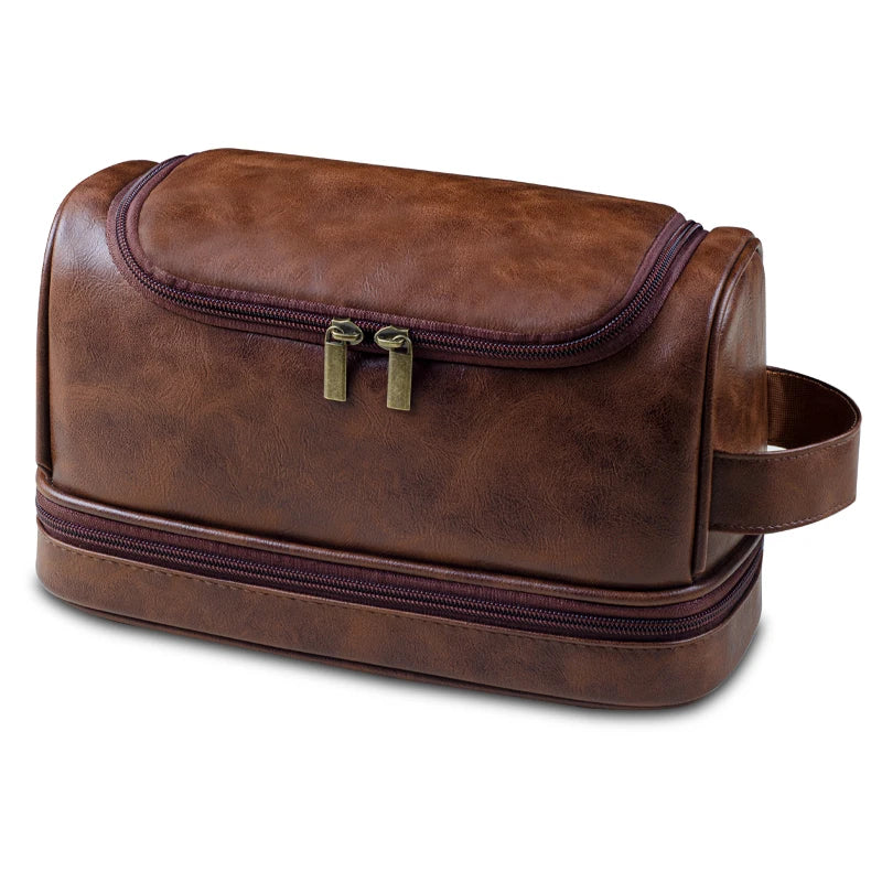Trousse de toilette voyage en cuir suspendue avec crochet, grande capacité, sac de toilette homme et femme pour salle de bain, trousse cosmétique et sac de rasage élégant, organisation optimale pour bagage cabine et déplacements professionnels
