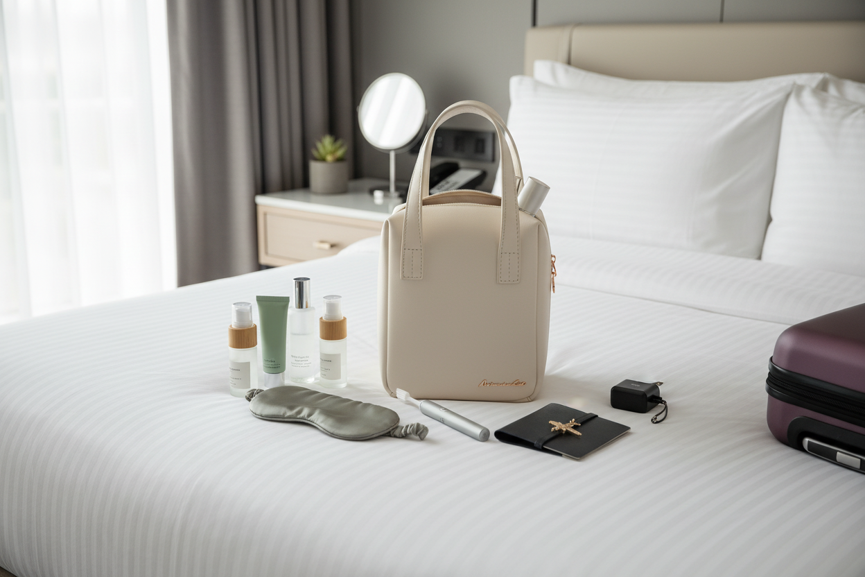 trousse de toilette voyage elegante et compacte en cuir PU disponible en plusieurs coloris pour organisation cabine