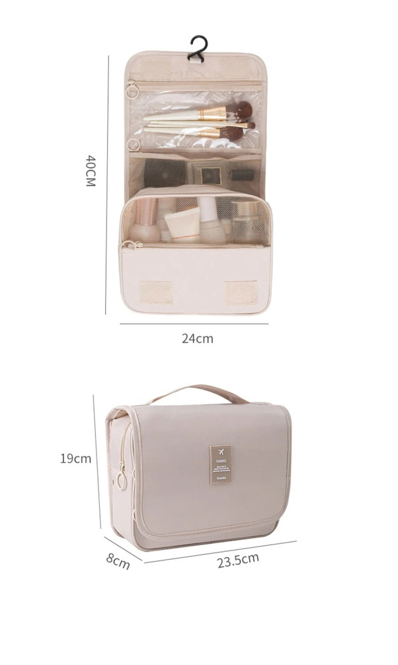 Dimensions trousse de toilette voyage etanche a crochet avec separation sec humide et poches transparentes compatible bagage cabine avion