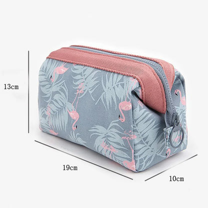 trousse de toilette voyage flamant rose impermeable en canvas leger rangement cosmetiques format bagage cabine avion 19x13x9 cm