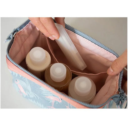 trousse de toilette voyage flamant rose impermeable en canvas leger rangement cosmetiques format bagage cabine avion 19x13x9 cm, intereur, rangement