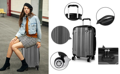 Valise cabine rigide avec quatre roues multidirectionnelles, bagage cabine parfait pour week-end et city trip en avion